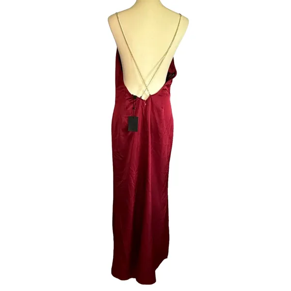 NBD Red Satin Maxi Slip Dress MEDIUM Gown Cowl Backless Slit Formal $258 NEW - Image 7