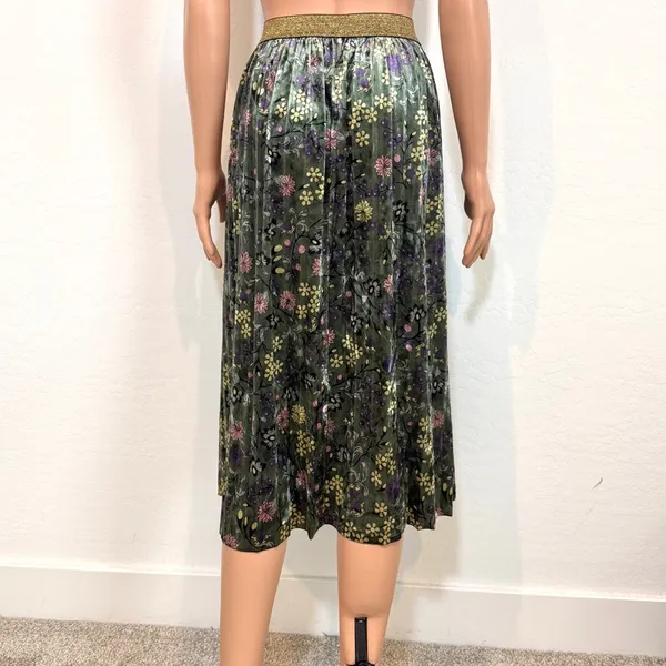 ModCloth XL floral velvet pleated midi swing skirt SK2 3642 - Image 7