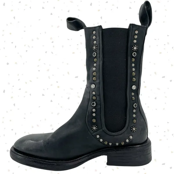 A.S.98 Studded Black Leather Boots Tall Chelsea Fall Boho Edgy Biker Fit Size 37 - Image 5