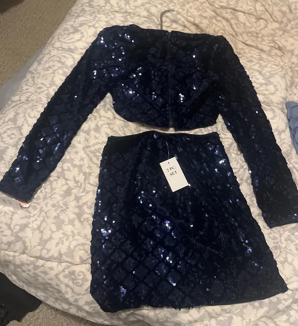 Dress Dillard's Homecoming Navy Blue Glitter - Image 2