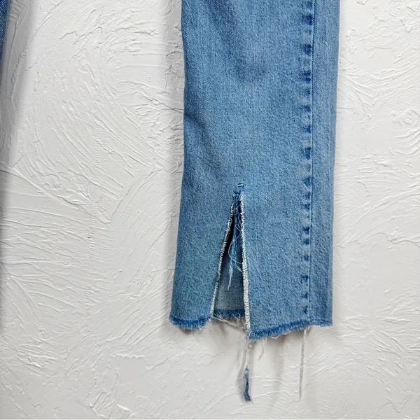 Zara Blue High Rise Straight Leg Jeans Womens 6 Slit at Ankle Button Fly Light - Image 3
