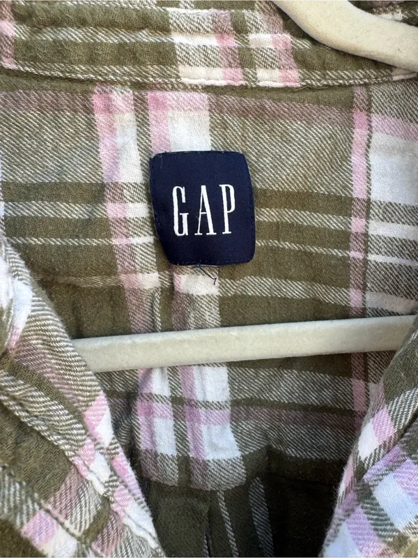 GAP Olive Green Plaid Button-Up Shirt - Image 2