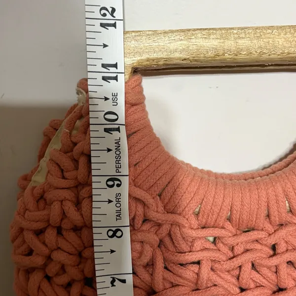 A New Day Terracotta Coral Macrame Woven Handbag‎ with Wood Handle Tote Bag - Image 3