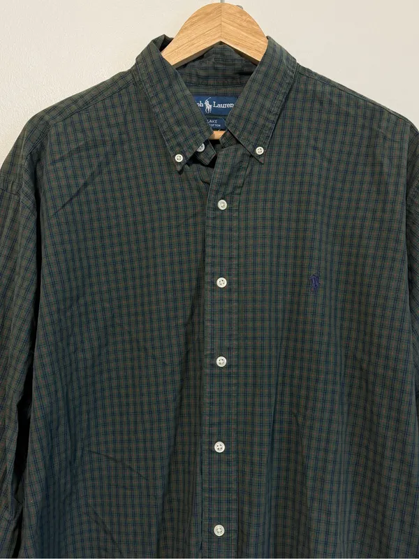 Ralph Lauren Plaid Oversized Button Down Shirt Size Large XL Women’s Green Blue - Image 4