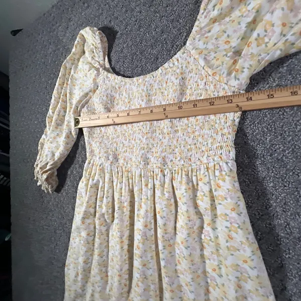 Hollister‎ Floral Mini Dress Womens Small Yellow Smocked Puff Sleeve Babydoll - Image 8