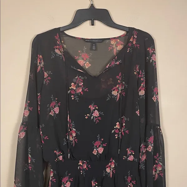 White House Black Market Women’s Boho Floral Print Flared Long Sleeve Dress - Image 2