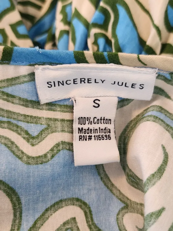 Sincerely Jules Blue and Cream Print Mini Dress Size Small Wedding Guest Dress - Image 9