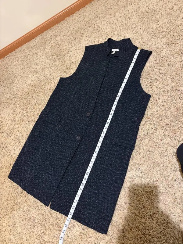 Eileen Fisher Black Rainfall Organic Cotton Textured Double Button Long Vest - Image 15