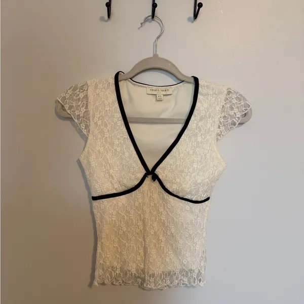 Thirty/ Thirty Cream Lace Top with Black Trim - Image 2