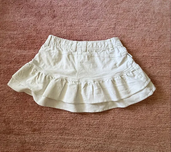 East of LA Ivory Ruffle Cargo Mini Skirt Size 3/XS Cotton Stretch Y2K - Image 6