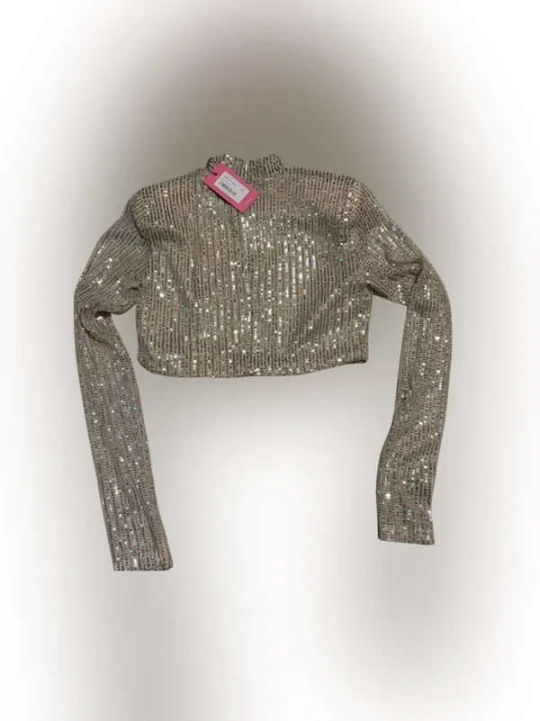 Edikted Gold Sequin Long Sleeve Crop Top - Image 2
