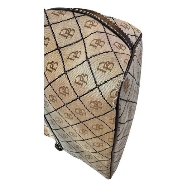 DOONEY & BOURKE Vintage Y2K Monogram Canvas Hobo Shoulder Brown Tan Leather Trim - Image 3