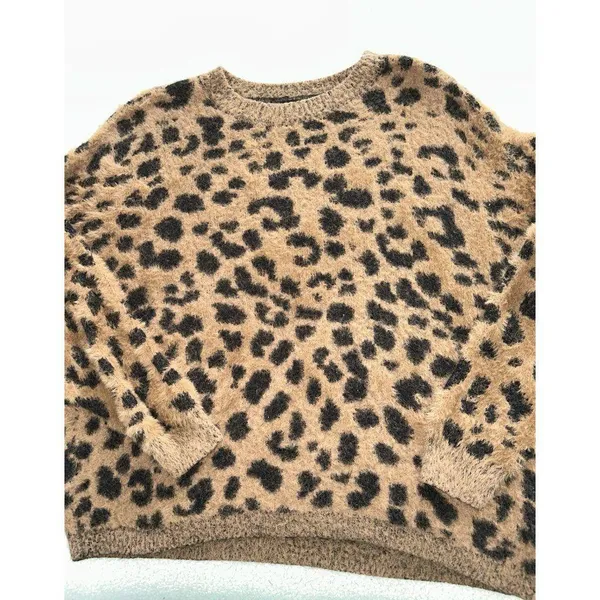 LUCCA Long Sleeve Crew Neck Brushed Knit Animal Print Sweater Size L - Image 4