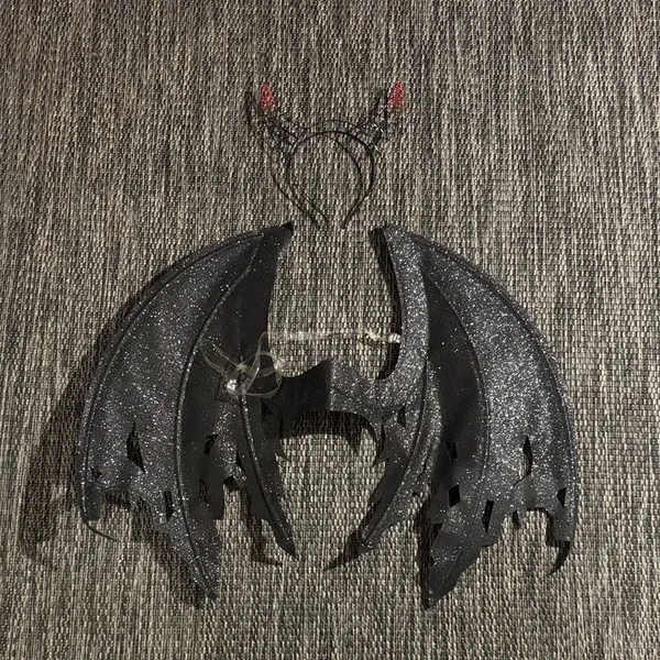 Spirit Halloween Costume Sparkly Black Angel Wings and Devil Headband One Size - Image 2