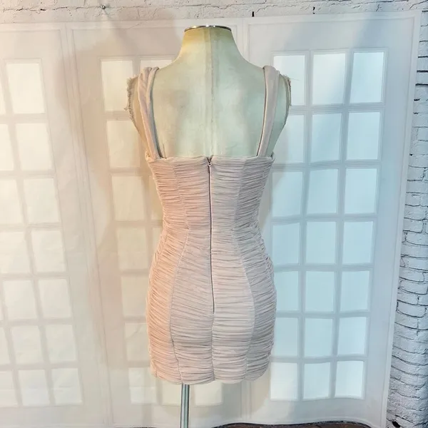House of CB London Pink Cate Ruched Mesh Square Neck Bodycon Mini Dress Medium - Image 8