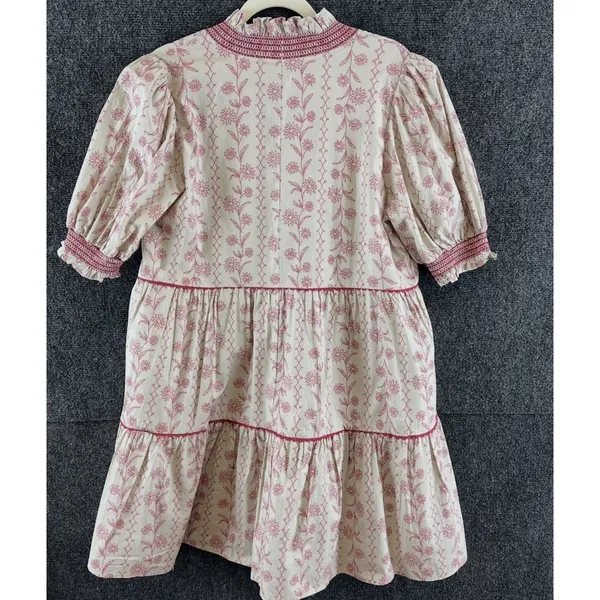 NWT Entro Womens L Polly Printed Mini Dress Floral Puff Sleeve Tiered Pockets - Image 3