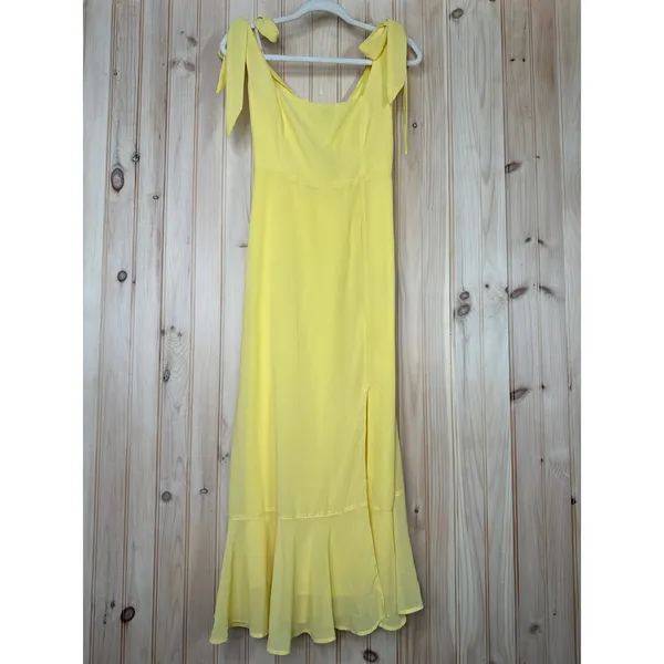 NWT Lulus Summer Invite Yellow Tie-Strap Tiered Midi Dress Ruffled Gala Size M - Image 2