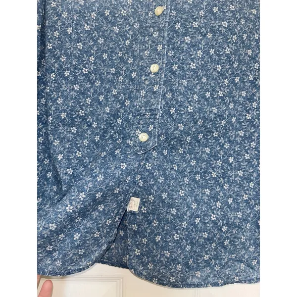 Y2K Ralph Lauren Jeans Co Floral Chambray Cotton Shirt Roll Tab Sleeve M Praire - Image 6