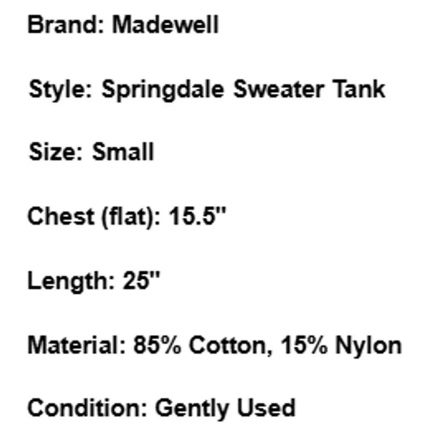 Madewell Sweater Tank Y2K Coastal Cottage Minimalist Preppy Casual Boho‎ Small - Image 5