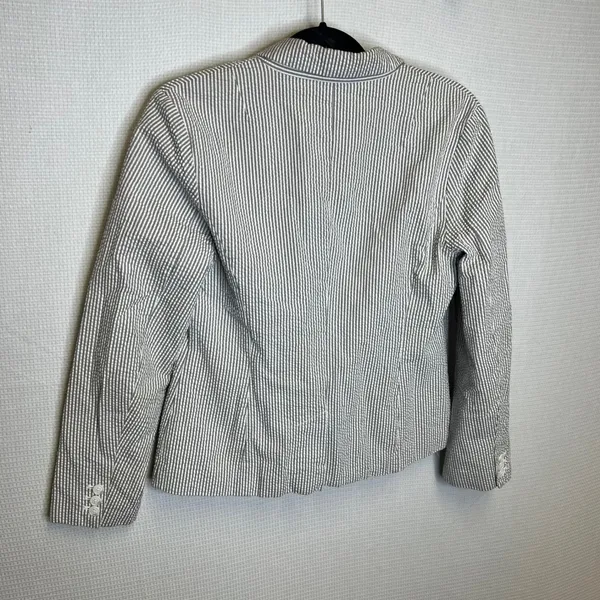 Gap Womens Grey White Seersucker Striped Cotton Blazer Jacket Size 10 - Image 3