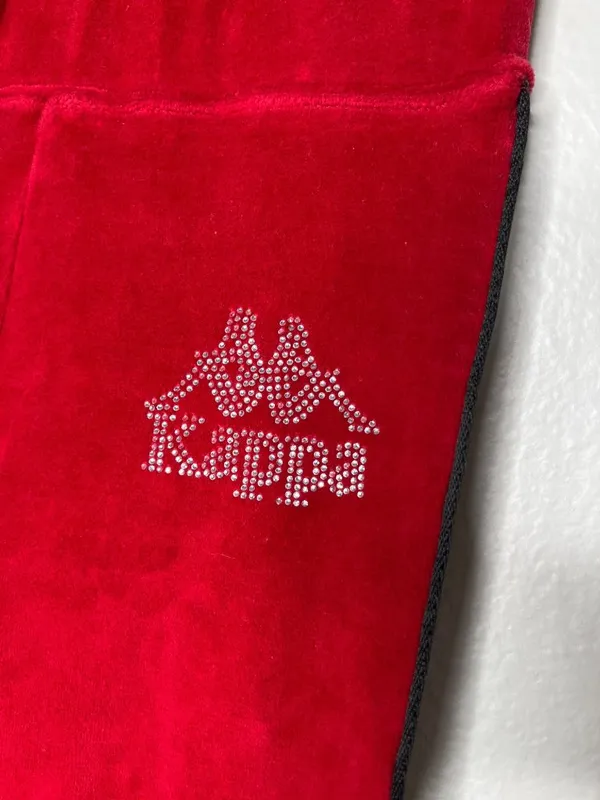 Kappa Womens Red Velour banda Rhinestone Logo Track Pants Size L - Image 4