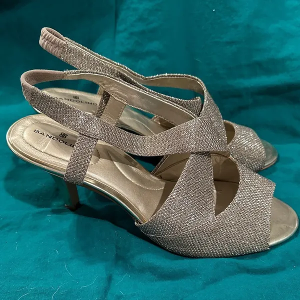 Bandolino Sliver Stappy Sling Back Glitter Shine Heels Sz 9 - Image 2
