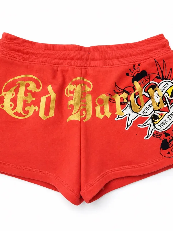 Ed Hardy Orange Shorts with Gold Graphic Small - Image 4