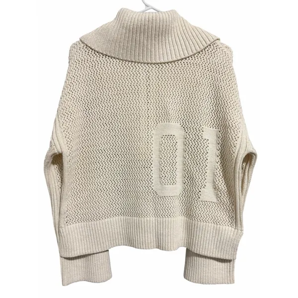 Anthropologie Daily Practice Half-Zip‎ Oversized Pullover Sweater Cream Medium - Image 2