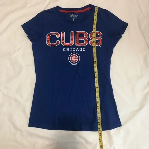 Chicago Cubs Sparkle Shirt Womens Size S Blue Red Fitted Tee Baseball 4her - Image 6