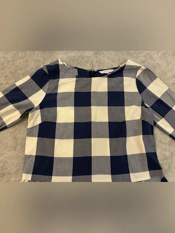Women’s Southern Tide 3/4 sleeve Navy and White Gingham Peplum Top Size Medium - Image 3