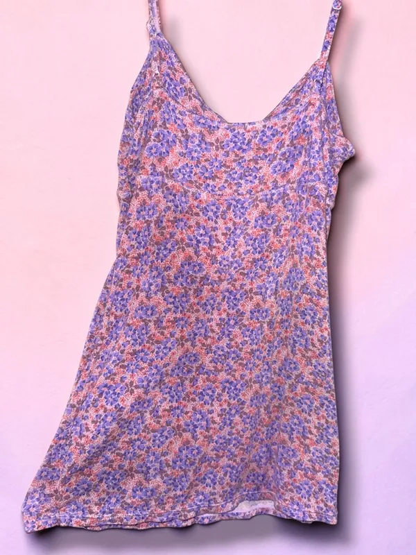 Free People-Vintage Y2K Pink & Purple Floral Bodycon Spaghetti Strap-Size S - Image 3
