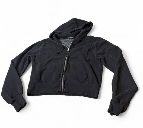 Brandy Melville Black Cropped Hoodie Zip-Up - Image 2