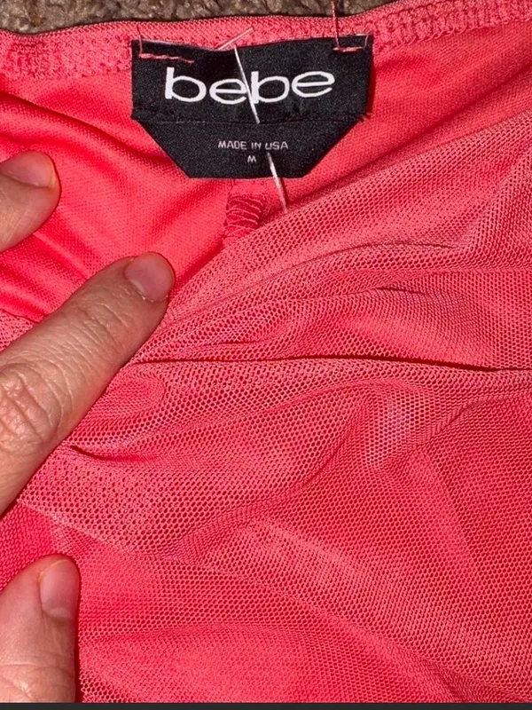 Bebe Coral Ruched Power Mesh Bodycon Mini Dress Size M Made in USA - Image 7
