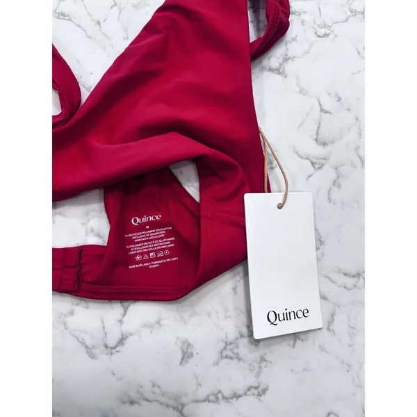 NWT Quince Cherry Red Italian Plunge Bikini Top Size Medium - Image 3