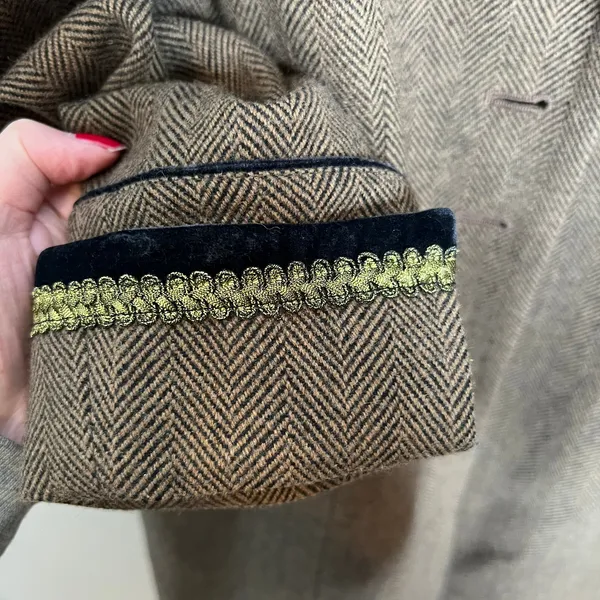 Soft Surroundings brown black herringbone metallic velvet accent coat wool small - Image 7
