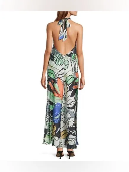 NWT ELAN Botanical Print Ring Halter Neck A-Line Maxi Dress Resortwear S - Image 4