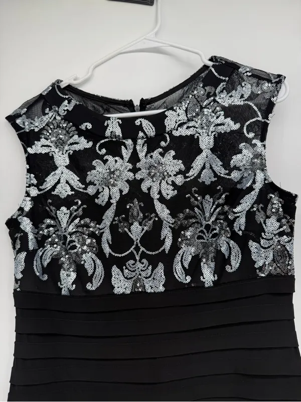 Scarlett Black Midi Dress with Silver Embellished Bodice - Image 2
