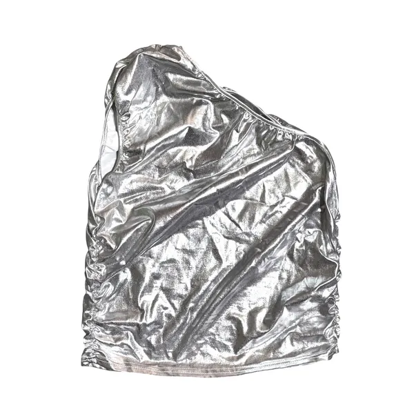 NWOT Kaei&Shi Metallic Silver One Shoulder Ruched Crop Top Clubwear Large - Image 2