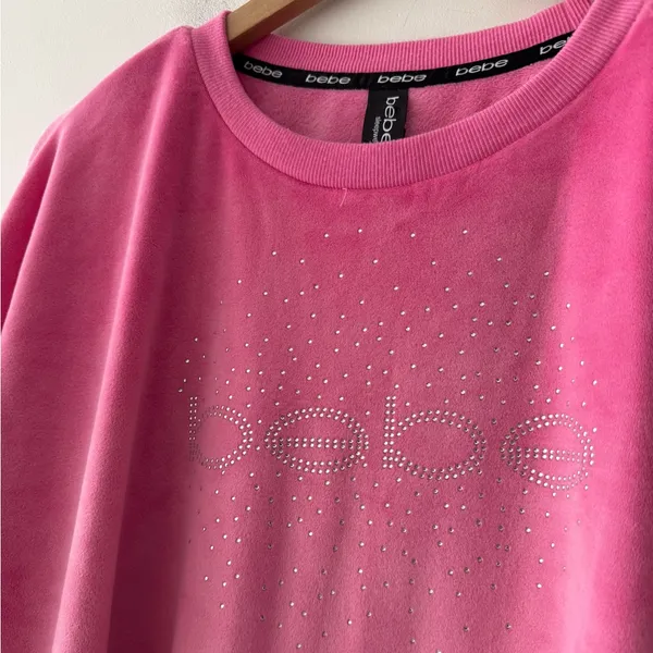 Bebe Pink Velvet‎ Cozy Pullover Rhinestone Sparkle Detail - Image 2