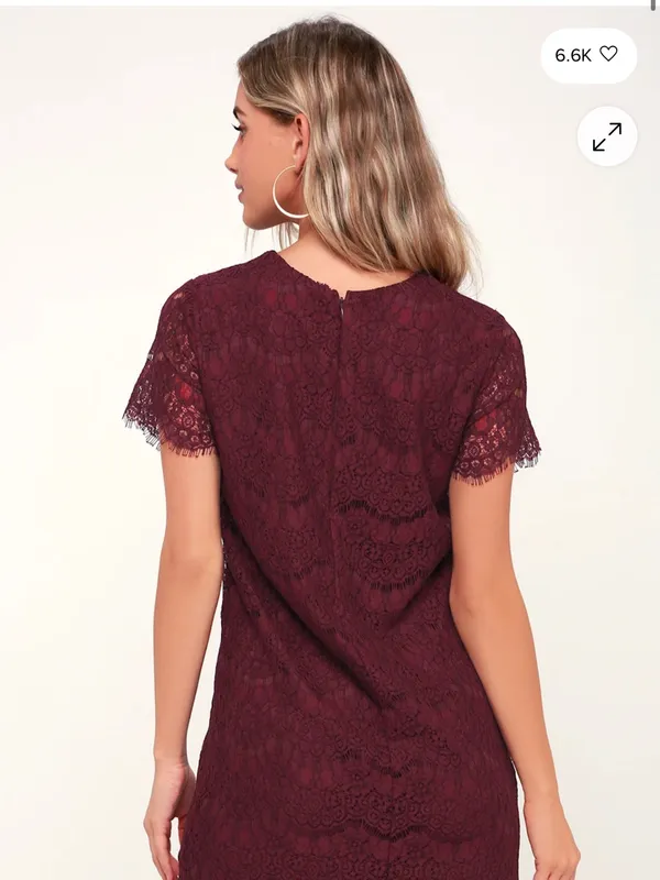 Lulus Take Me to Brunch Burgundy Lace Shift Dress Size XL - Image 2