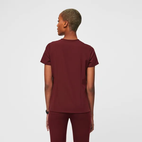 - Catarina One-Pocket Scrub Top Burgundy Doctor Nurse Uniform - Image 2