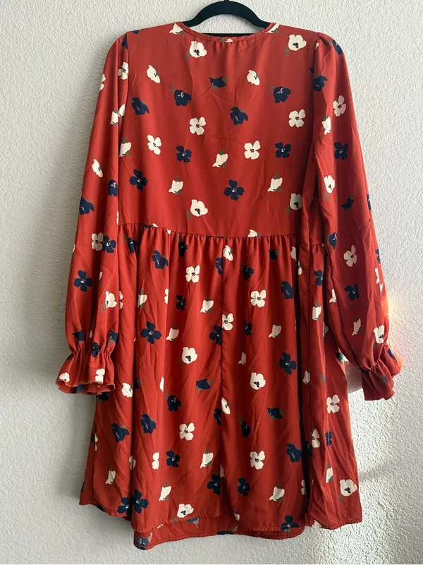 Betsey’s Boutique Shop Floral Dress L Rust Boho Long Sleeve Peasant Prairie - Image 7