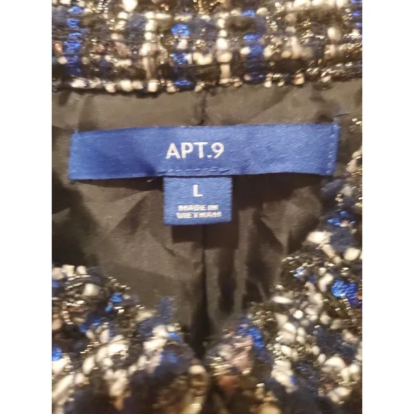 Apt 9 Blue Metallic Tweed Dressy Jacket New Women Size L Zip Snap Office - Image 7