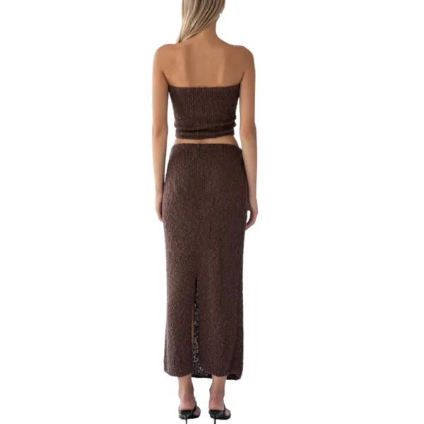 TROIS THE LABEL Kendall Brown Knit Slit Sweater Skirt - Image 4