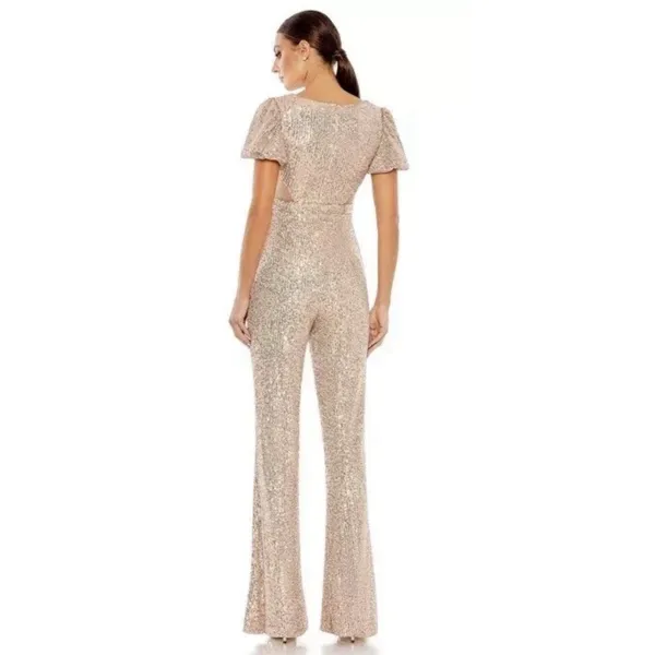 Mac Duggal Sequined Puff Shoulder Illusion Cutout Jumpsuit Blush 11273 Size 4 - Image 2