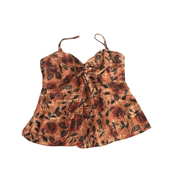 NWOT Aqua Retro Brown Y2k Floral Print Women's Top‎ Size XS - Image 5
