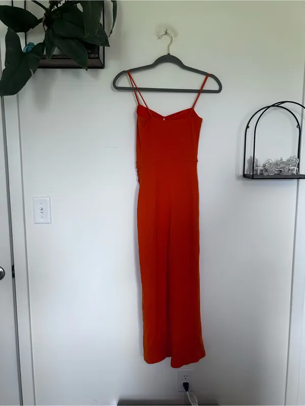 Reformation Formosa Orange Ribbed Bodycon Midi Dress w/ Slit Size XS - Image 2