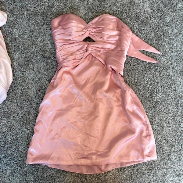 Source Unknown Pink satin mini dress with cutout detail and bow accent - Image 2