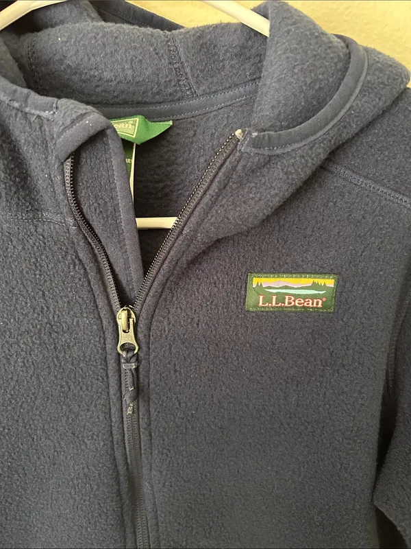 L.L bean navy polar fleece hoodie zip up jacket small med - Image 3