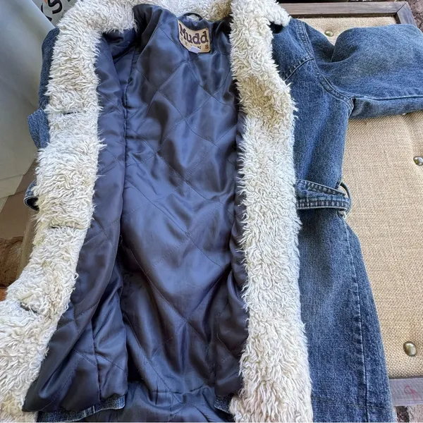Y2K Mudd Faux Fur Trim Vintage Denim Jacket Size Medium - Image 11